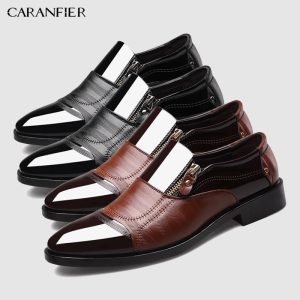 CARANFIER 2 Pair Italian Black Formal Shoes Men Loafers Wedding Dress Shoes Patent Leather Oxford Shoes for Men's Leather Shoes