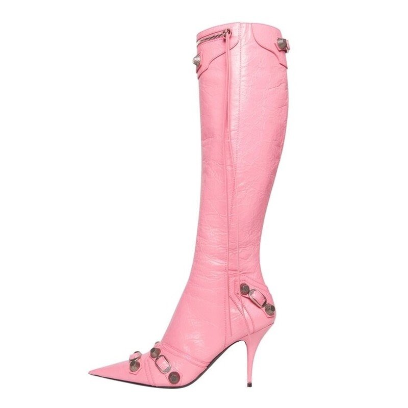 New-Fashion-Luxury-Pointed-Toe-Stiletto-Women-s-Shoes-Retro-Metal-Buckle-Zipper-Knee-High-Boots-4